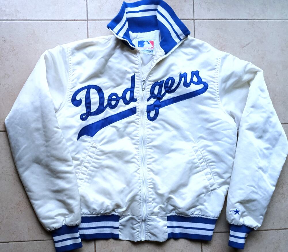 Los Angeles Dodgers 80s STARTER satin bomber zip jacket M white MLB baseball vtg